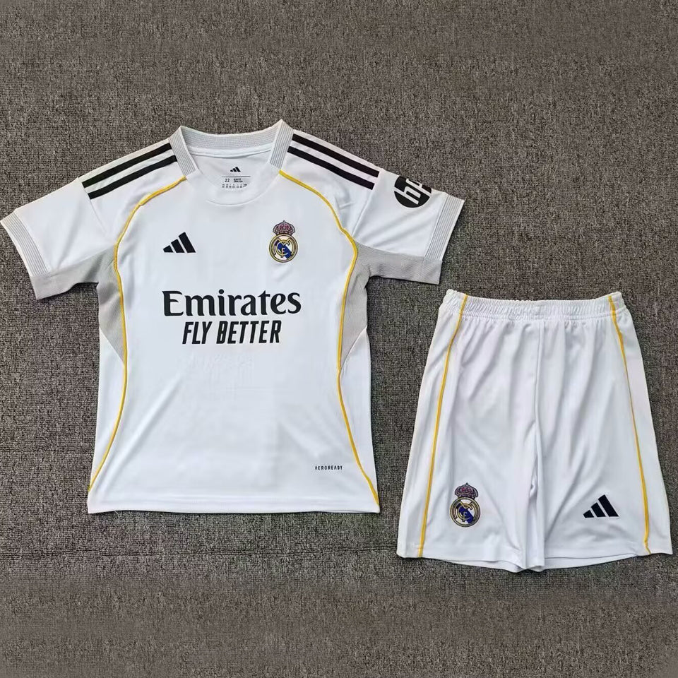 2025/26 Real Madrid Home Short Sleeve Jersey for Kids